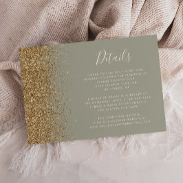 Sage Groen Goud Glitter Edge Bruiloft Details Informatiekaartje