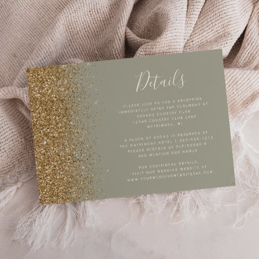 Sage Groen Goud Glitter Edge Bruiloft Details Informatiekaartje
