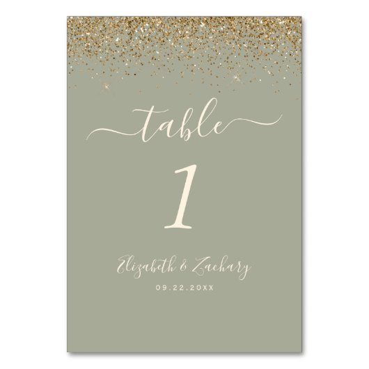 Sage Groen Goud Glitter Edge Bruiloft Kaart (Achterkant)