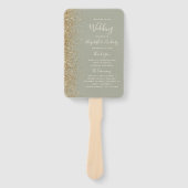 Sage Groen Goud Glitter Edge Bruiloft Programma Handwaaier (Voorkant)