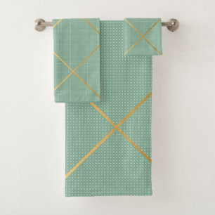 SAGE GROEN GOUD GRID ONTWERP BADHANDDOEK SET BAD HANDDOEK