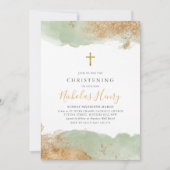 Sage Groen Goud Kruis Jongens Doop Doop Kaart (Voorkant)