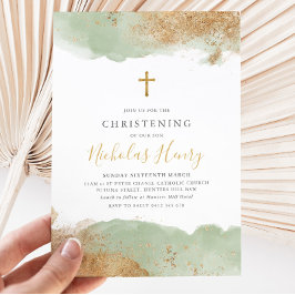 Sage Groen Goud Kruis Jongens Doop Doop Kaart