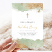 Sage Groen Goud Kruis Jongens Doop Doop Kaart
