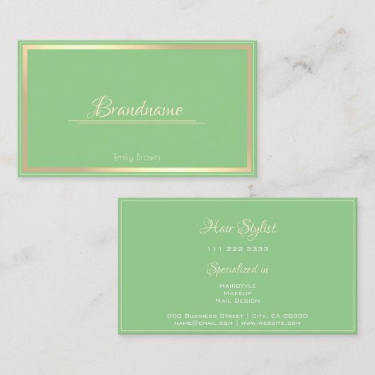 Sage Groen Goud Lijst Aangepaste Diensten Beauty Visitekaartje (Voorkant / Achterkant)