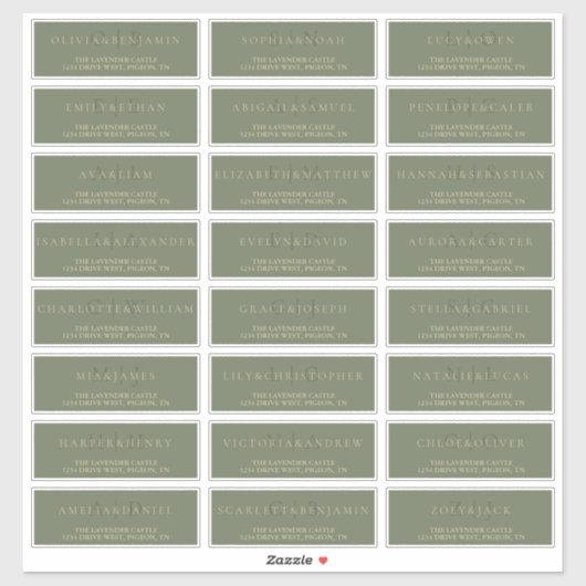 Sage Groen Goud Moderne Formele Huwelijksadres Sticker (Vel)