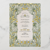 Sage Groen Goud  Pimpernel William Morris Folie Uitnodiging (Voorkant)
