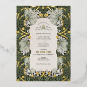 Sage Groen Goud Pimpernel William Morris Folie Uitnodiging (Voorkant)