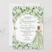 Sage Groen Goud Prinses Jurk Quinceanera Kaart (Voorkant)