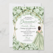 Sage Groen Goud Prinses Jurk Quinceanera Kaart (Voorkant)