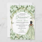 Sage Groen Goud Prinses Jurk Quinceanera Kaart (Voorkant)