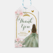 Sage Groen Goud Prinses Quinceañera Dank u Cadeaulabel (Voorkant)