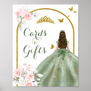 Sage Groen Goud Prinses Quinceañera Kaart & Cadeau Poster