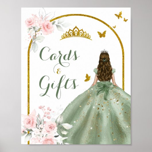 Sage Groen Goud Prinses Quinceañera Kaart & Cadeau Poster (Voorkant)