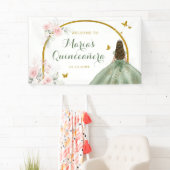 Sage Groen Goud Prinses Quinceañera Vlinder Spandoek (Insitu)