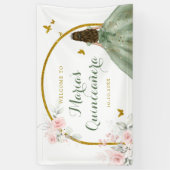 Sage Groen Goud Prinses Quinceañera Vlinder Spandoek (Verticaal)