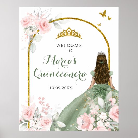 Sage Groen Goud Prinses Quinceanera Welkom Poster (Voorkant)