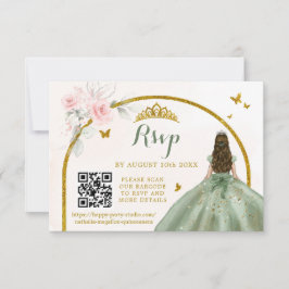 Sage Groen Goud Prinses Vlinder Mis Quince QR RSVP Kaartje