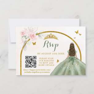 Sage Groen Goud Prinses Vlinder Mis Quince QR RSVP Kaartje