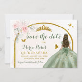 Sage Groen Goud Prinses Vlinder Quinceañera Kaart (Voorkant)