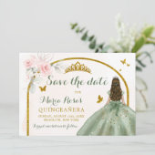 Sage Groen Goud Prinses Vlinder Quinceañera Kaart (Staand voorkant)