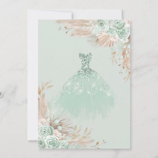 Sage Groen Goud Quinceañera Boho 15e Verjaardag Kaart (Achterkant)