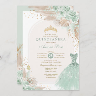 Sage Groen Goud Quinceañera Boho 15e Verjaardag Kaart