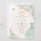 Sage Groen Goud Quinceañera Boho Bloemen Verjaarda Kaart (Voorkant)