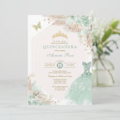 Sage Groen Goud Quinceañera Boho Bloemen Verjaarda Kaart (Staand voorkant)
