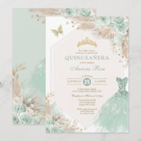 Sage Groen Goud Quinceañera Boho Bloemen Verjaarda
