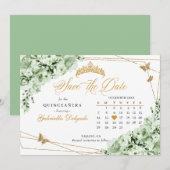 Sage Groen & Goud Quinceañera Sla de datum Kaart (Voorkant / Achterkant)