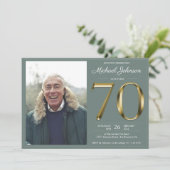 Sage Groen Goud Tekst Classy Foto 70e Verjaardag Kaart (Staand voorkant)