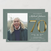 Sage Groen Goud Tekst Classy Foto 70e Verjaardag Kaart (Voorkant / Achterkant)