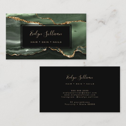 Sage Groen Goud waterverf Agaat Visitekaartje (Voorkant / Achterkant)