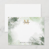 Sage Groen Goud Waterverf Splash Script Monogram Notitiekaartje (Voorkant / Achterkant)