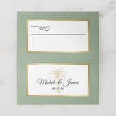 Sage Groen Gouden Palm Moderne Bruiloft Plaatskaartje (Buitenkant ongevouwen)