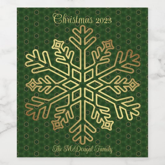  Sage Groen & Gouden Sneeuwvlok Wijn Etiket (Enkel label)