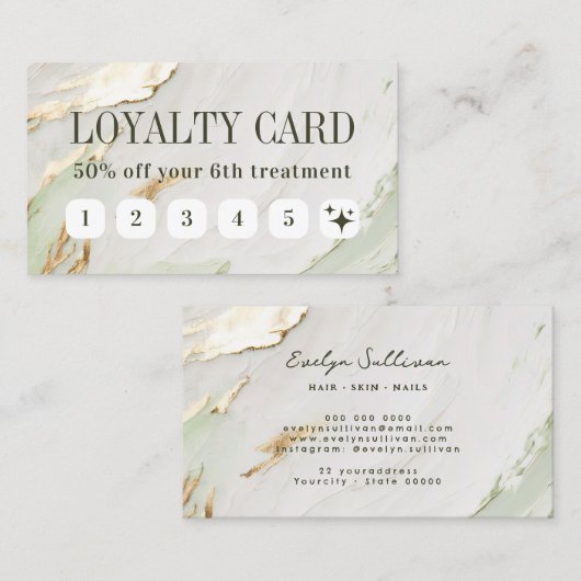 Sage Groen Gouden Verf Loyaliteit Card Visitekaartje (Voorkant / Achterkant)