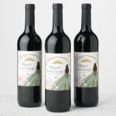 Sage Groen Gouden Vlinder Prinses Quinceañera Wijn Etiket (Flessen)