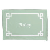 Sage Groen Grieks Sleutel Monogram Standaard Kusse Kussensloop (Voorkant)