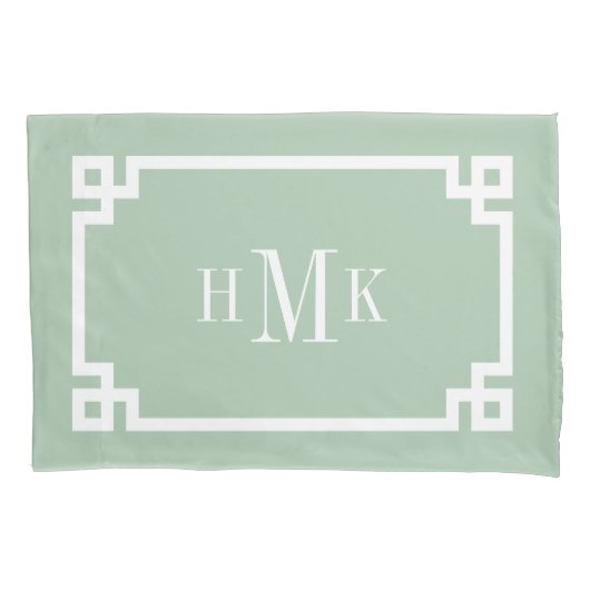 Sage Groen Grieks Sleutel Monogram Standaard Kusse Kussensloop (Voorkant-Links)