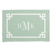 Sage Groen Grieks Sleutel Monogram Standaard Kusse Kussensloop (Voorkant-Rechts)
