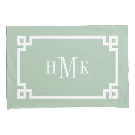 Sage Groen Grieks Sleutel Monogram Standaard Kusse Kussensloop (Voorkant-Rechts)
