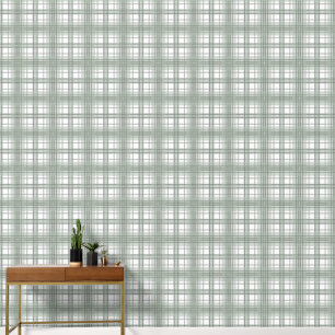 Sage Groen, Grijs en Wit Plaid Behang