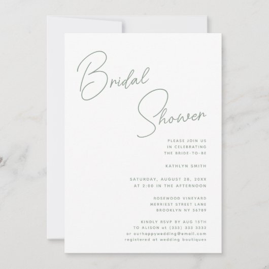 Sage groen grillig script chic Vrijgezellenfeest Kaart (Voorkant)