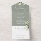 Sage Groen Groen Bloemen Details RSVP Bruiloft All In One Uitnodiging (Binnen)