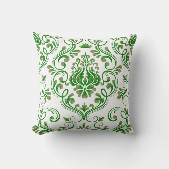 Sage Groen Groen Damask Bloempatroon Elegant Kussen (Voorkant)