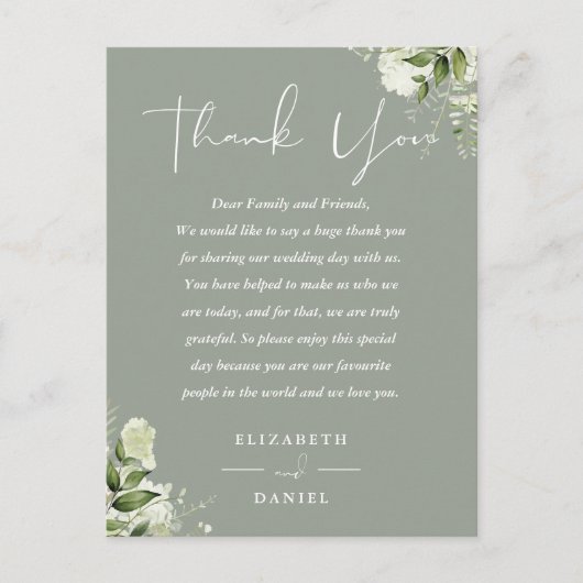 Sage Groen Groen Dank u de Kaart van de huwelijksp (Voorkant)