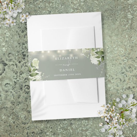 Sage Groen Groen String Lights Bruiloft Uitnodigingen Wikkel