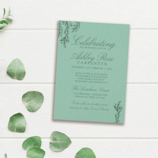 Sage Groen Groen Viering van het Leven Memorial Kaart